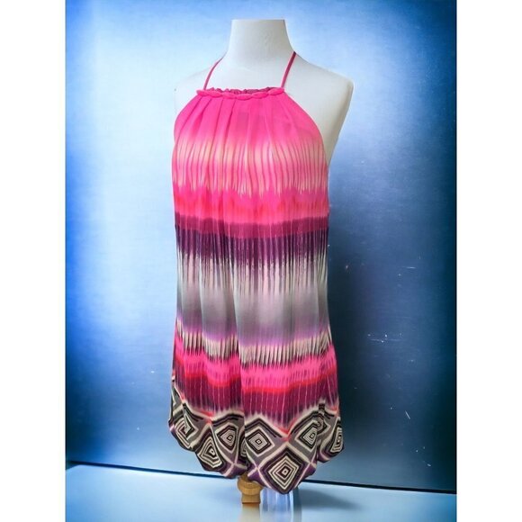 B Darlin sleeveless sheer lined hot pink beaded tie neck girls juniors 10 - Picture 10 of 10